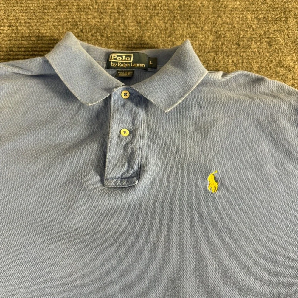 Polo Ralph Lauren Mens Large Light Blue Cotton Pique Short Sleeve Pony Polo Shir